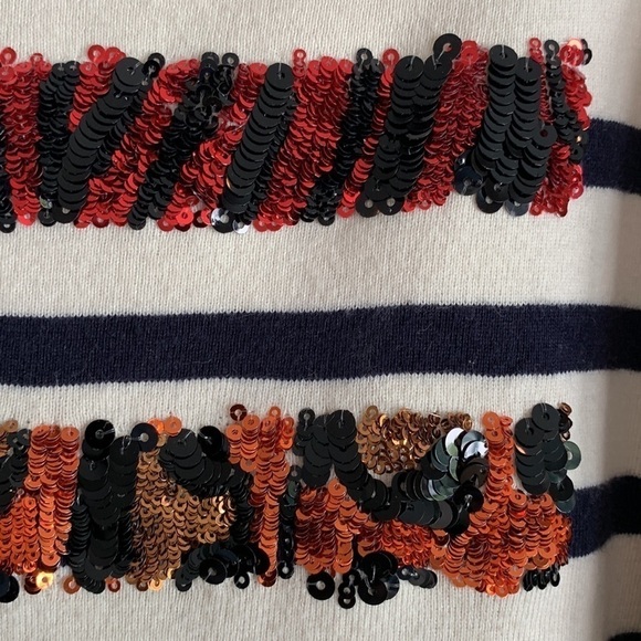 Marc Jacobs | Striped Knit Animal Sequin Bateau Cashmere Cotton Blend Sweater M - Picture 3 of 16